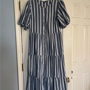 Old Navy Navy and White Striped Long Sleeve Dress